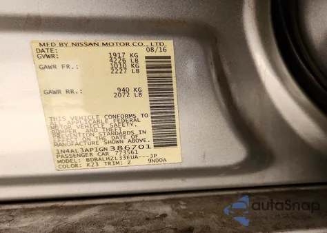 2016 Nissan Altima 2.5 from USA, damaged, VIN 1N4AL3AP1GN386701